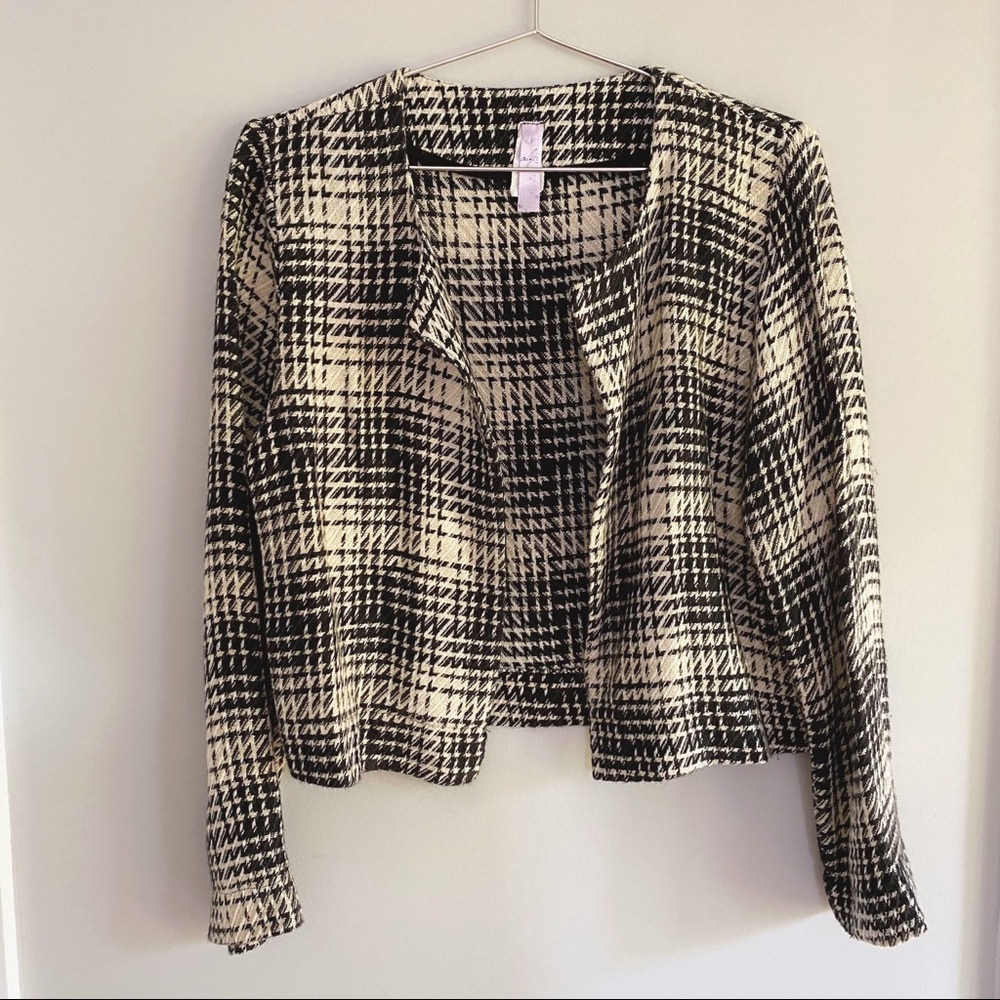 Tweed Print Open Cardigan